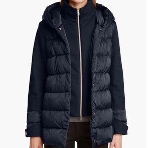 Herno Women's Navy Blue Removable Windblocker Hooded Down Coat Jacket Size M 44